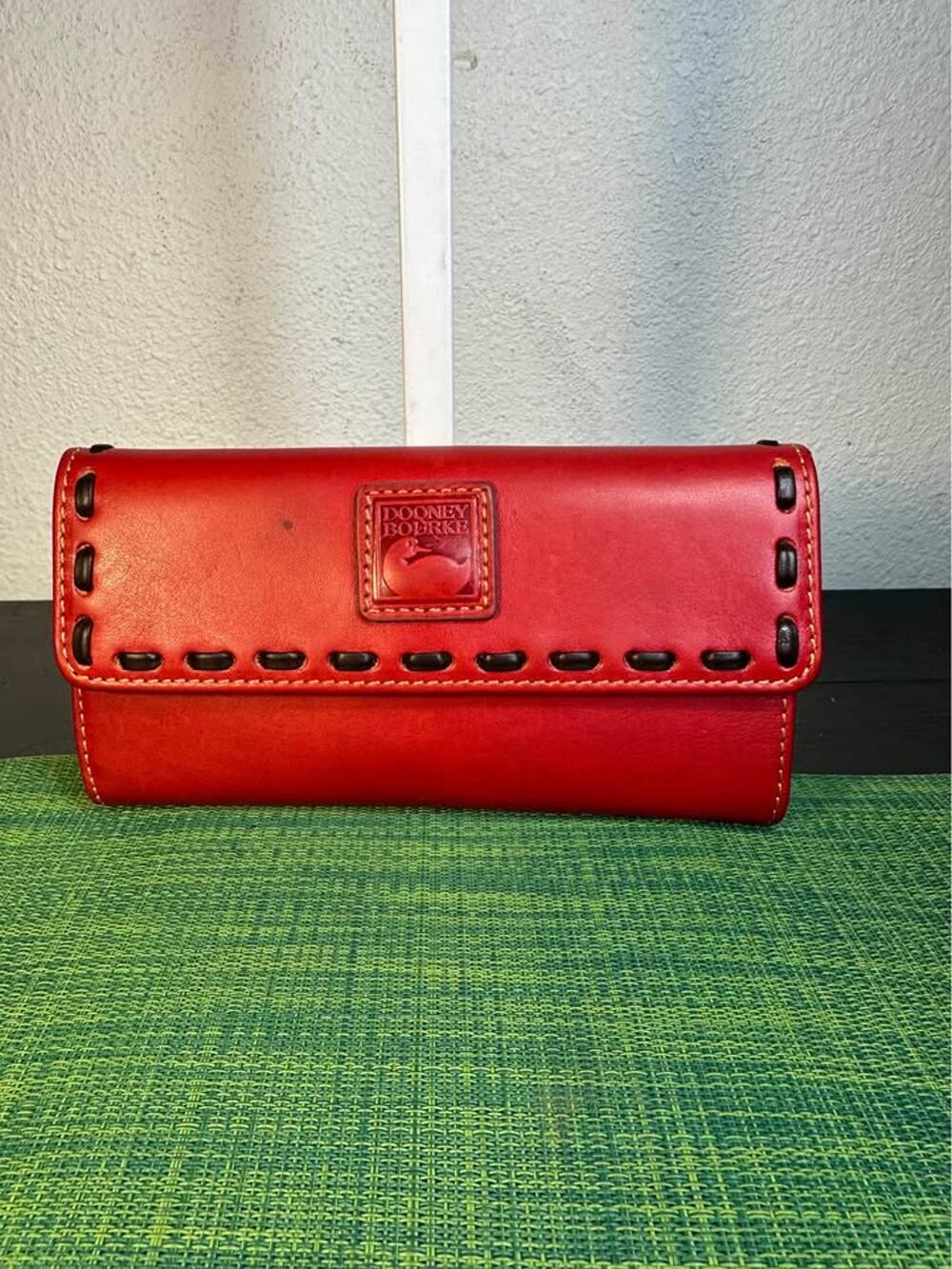 Dooney & Bourke Florentine Red Leather Whipstitch Continental Wallet Clutch